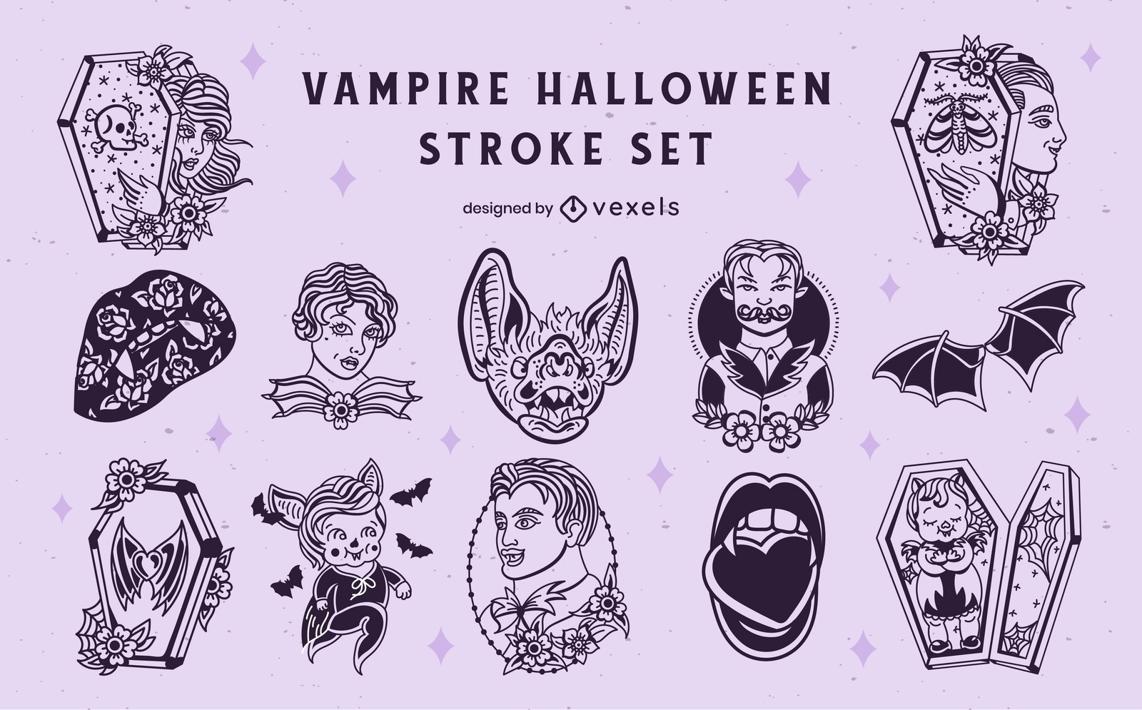 Conjunto assustador de Halloween de monstros vampiros