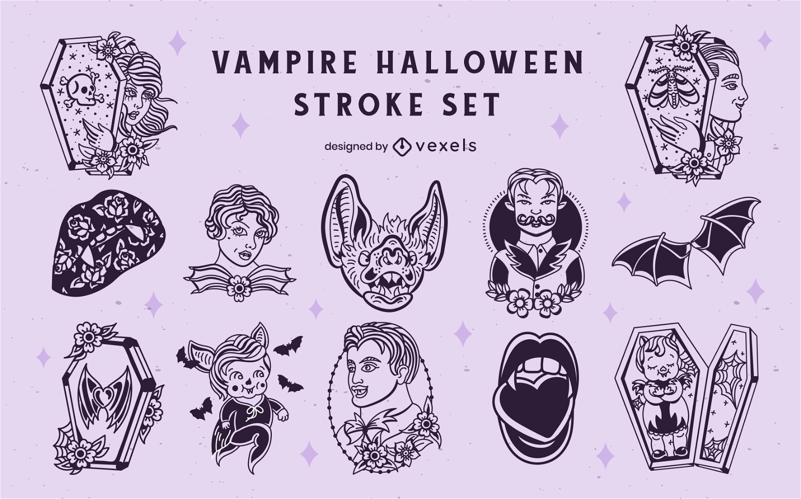 Vampire monsters halloween scary set