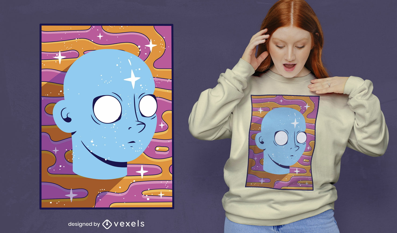 Trippy face retro background t-shirt design