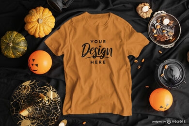 Camiseta com design de maquete de composição de halloween