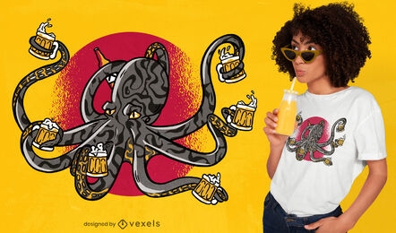Octopus Meerestier trinken Bier T-Shirt Design