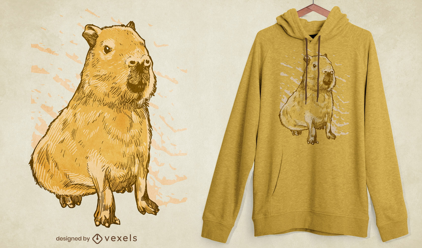 Diseño de camiseta animal de capibara realista.