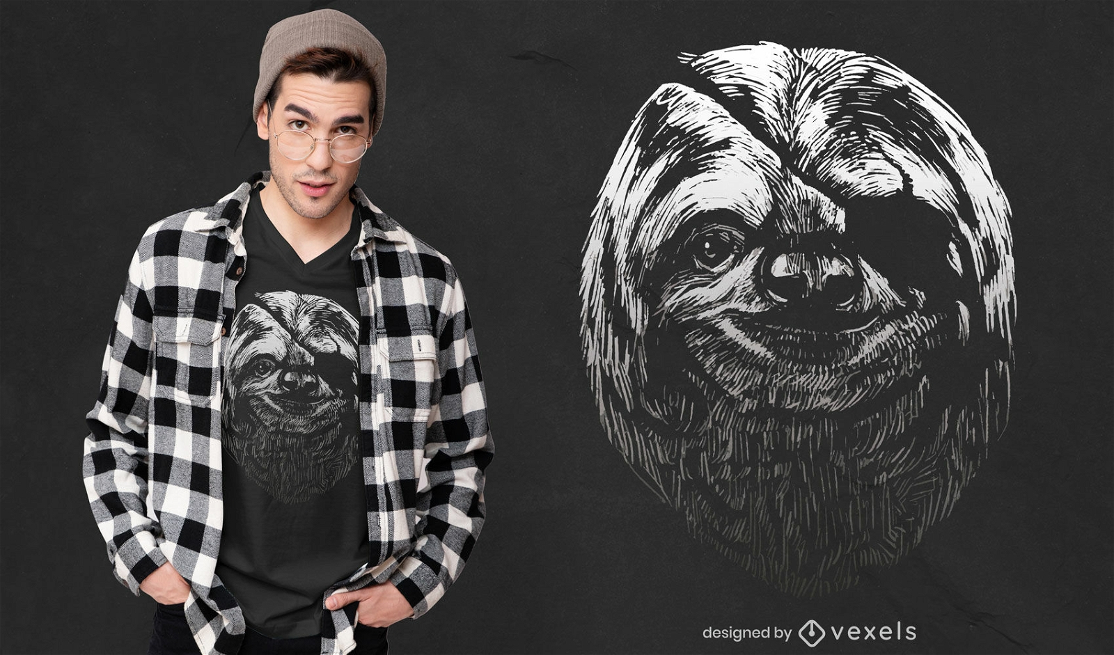Realistic sloth with eye patch t-shirt design