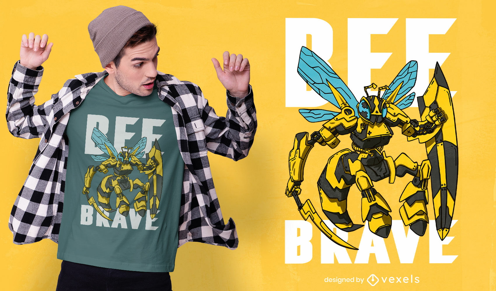 Diseño de camiseta animal robot abeja caballero