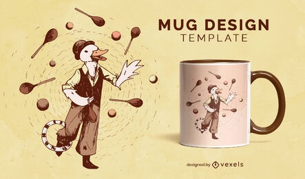 Duck animal character juggling mug design