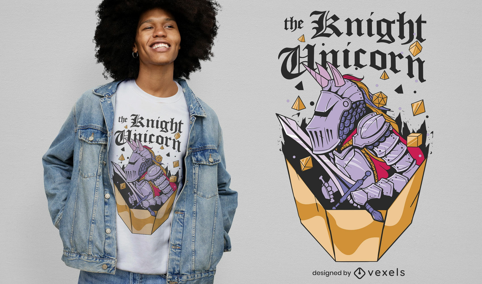 Diseño de camiseta cool knight unicorn