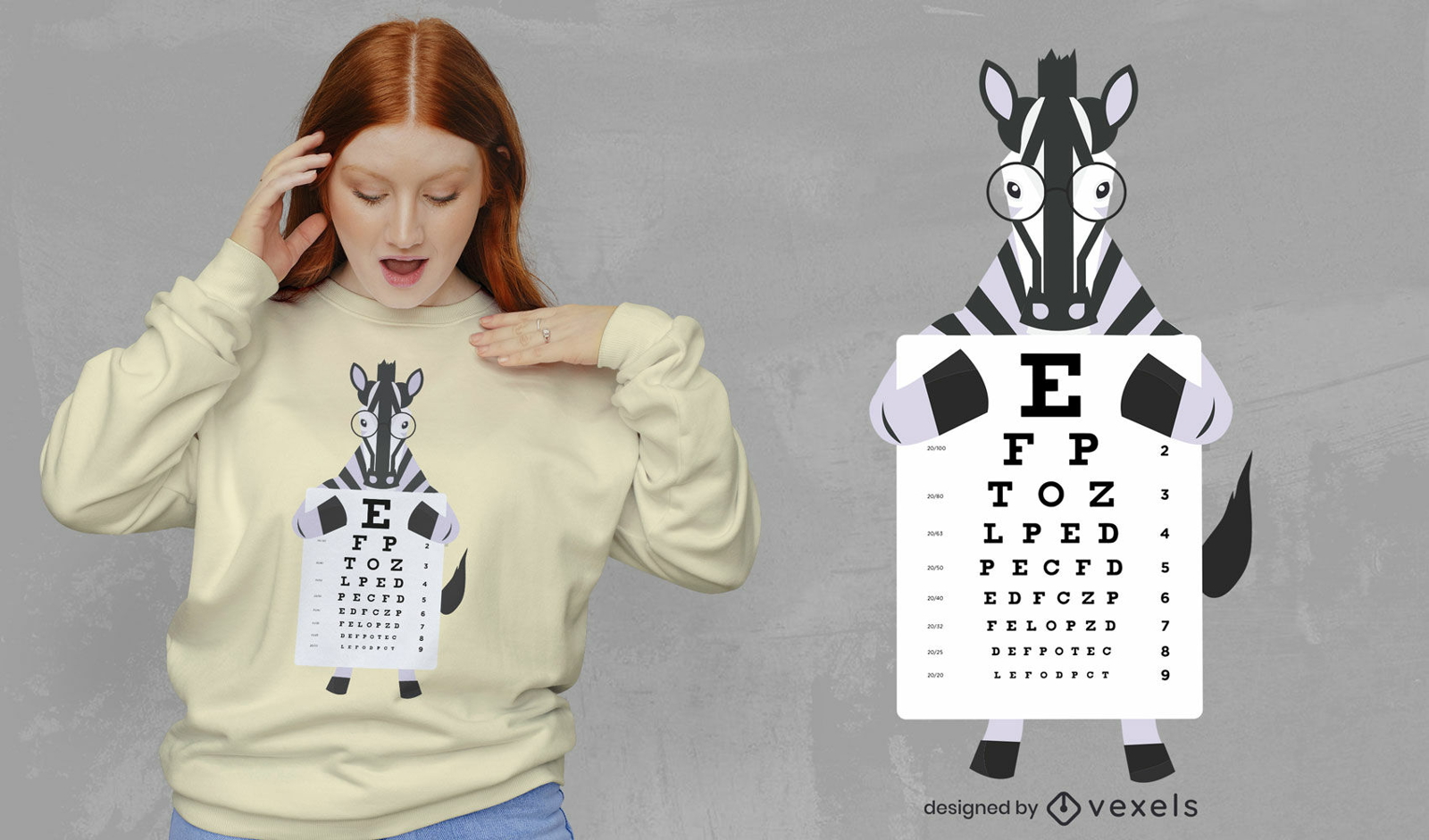Design engraçado de t-shirt de zebra e eyechart