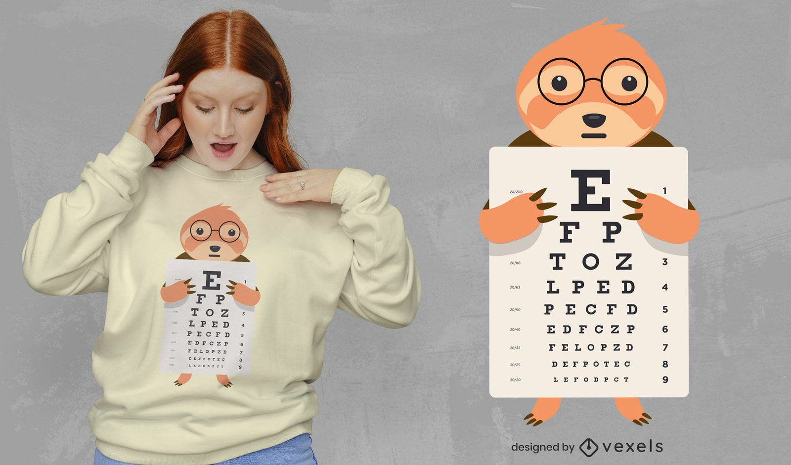 Cute sloth with eyechart t-shirt design