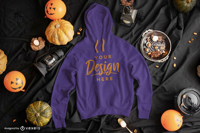 Blue hoodie mockup in halloween composition