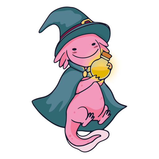 Personaje de dibujos animados de mago axolotl Diseño PNG