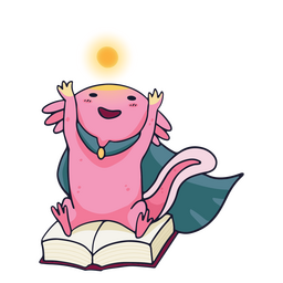 Ajolote mago sentado en un libro Diseño PNG