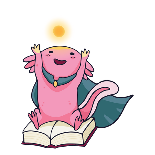 Assistente axolotl sentado em um livro Desenho PNG
