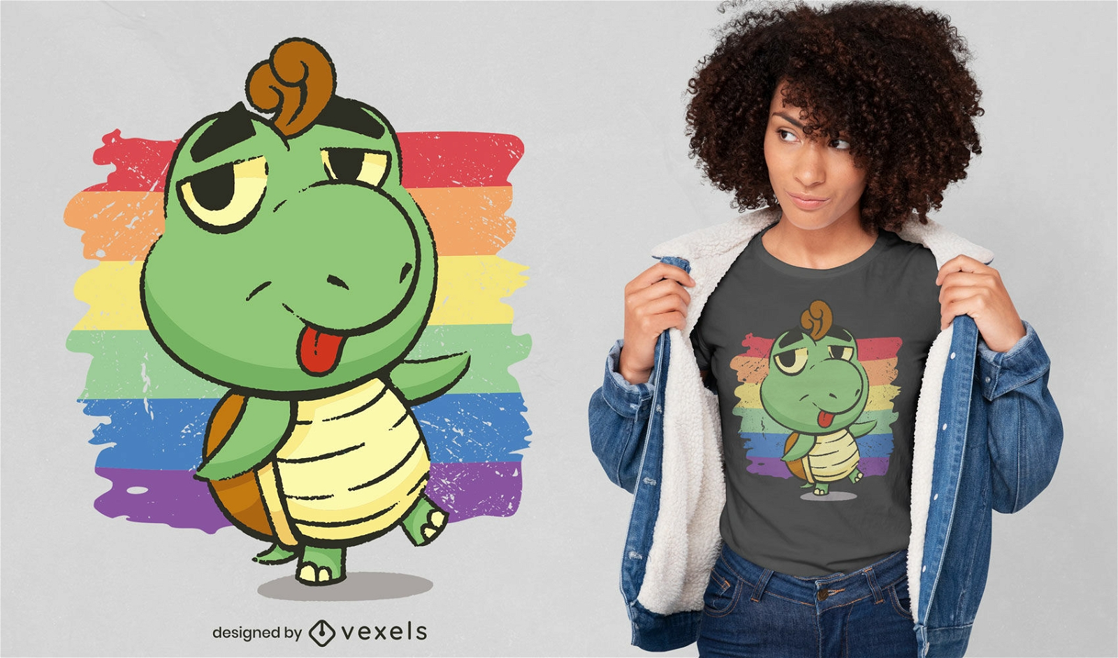 Schildkröte und Regenbogen-Cartoon-T-Shirt-Design