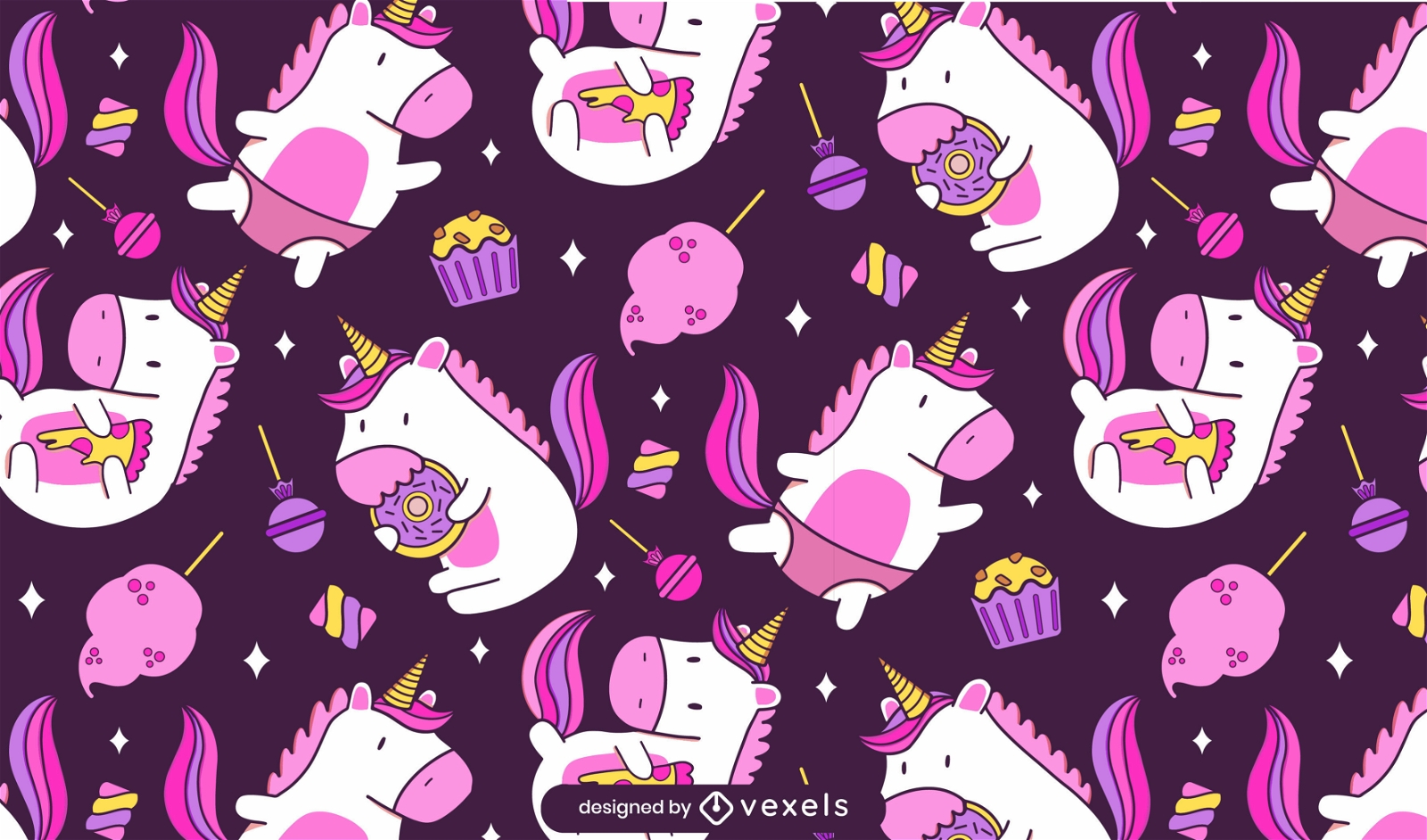 Happy unicorn creature food pattern design