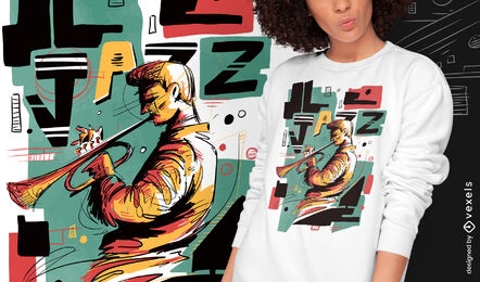 Design de camiseta psd abstrato de músico de jazz