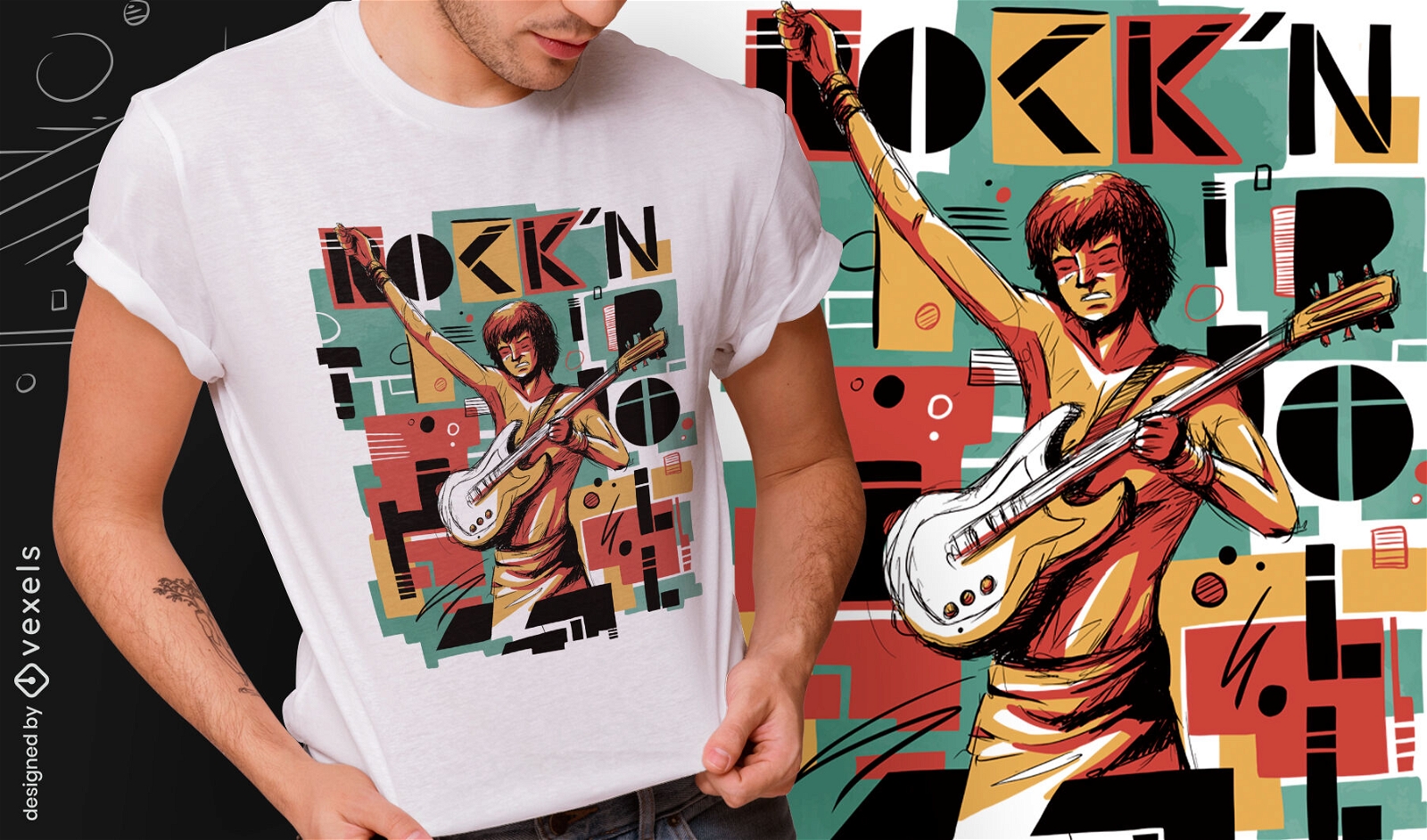 Diseño de camiseta psd abstracto de músico de rock