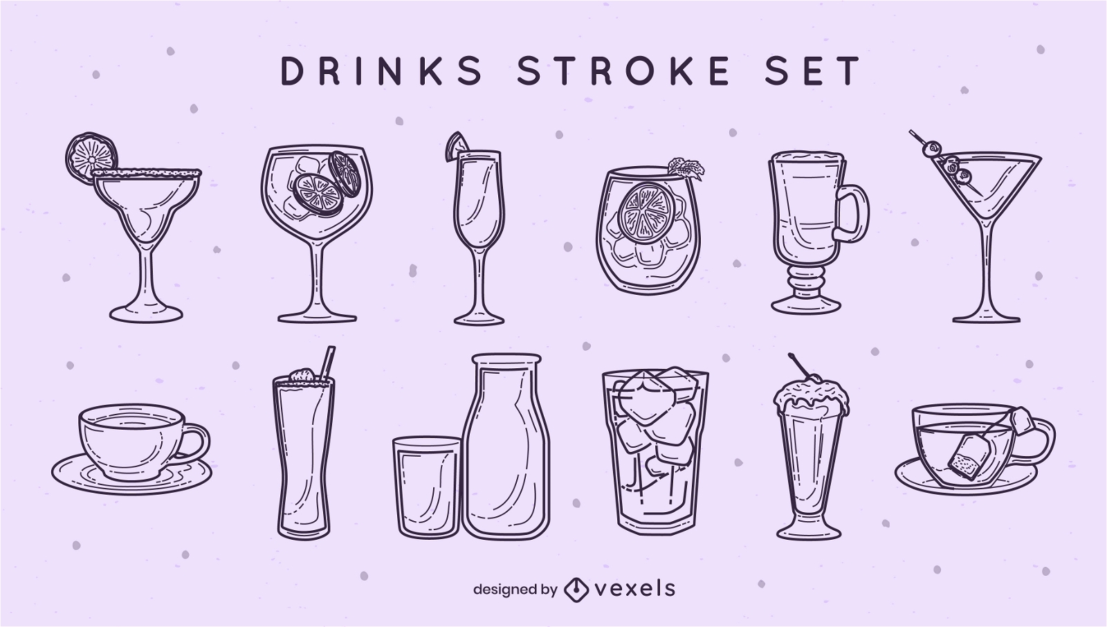 Cocktails and soft drinks stroke set