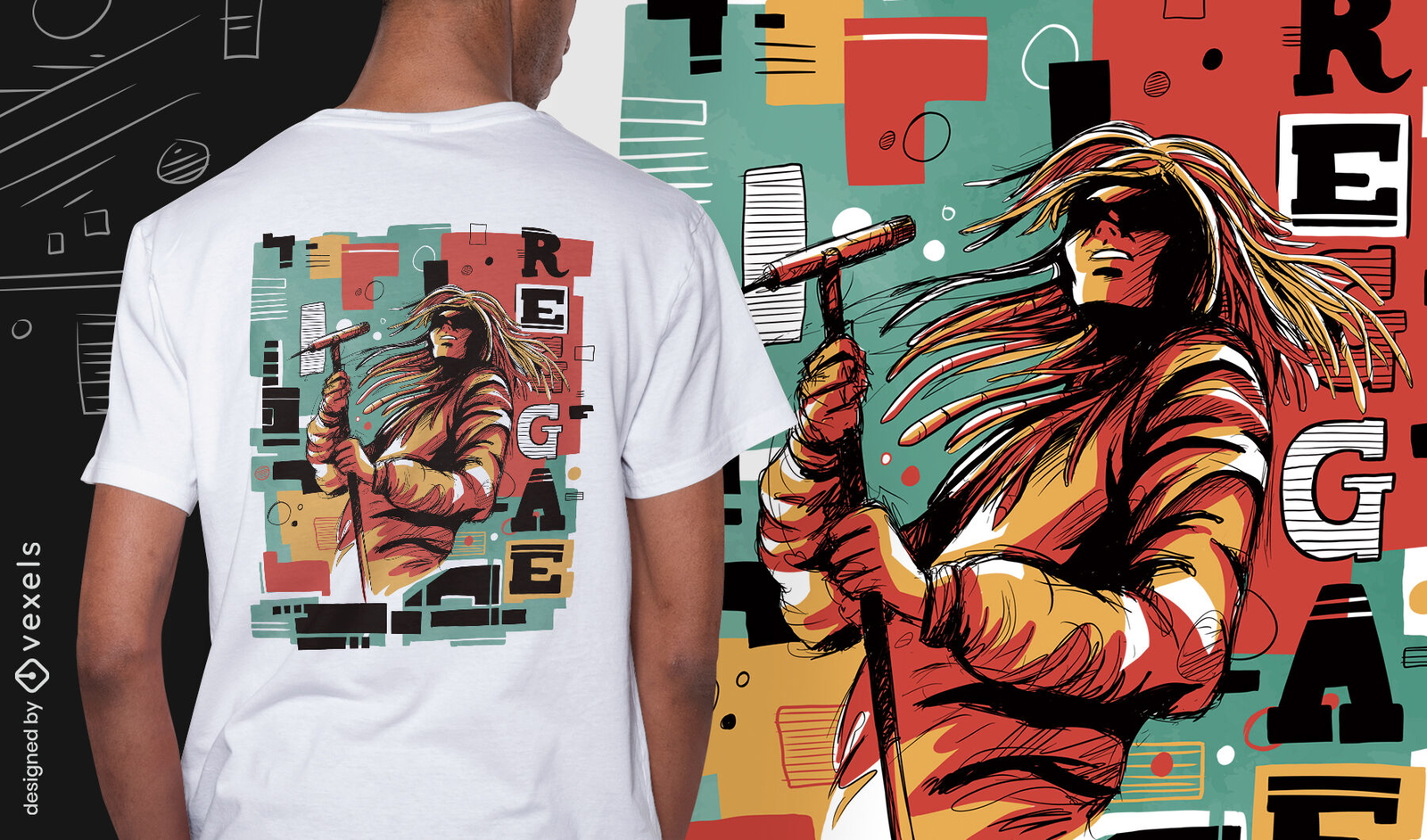 Camiseta psd abstrata do músico de reggae