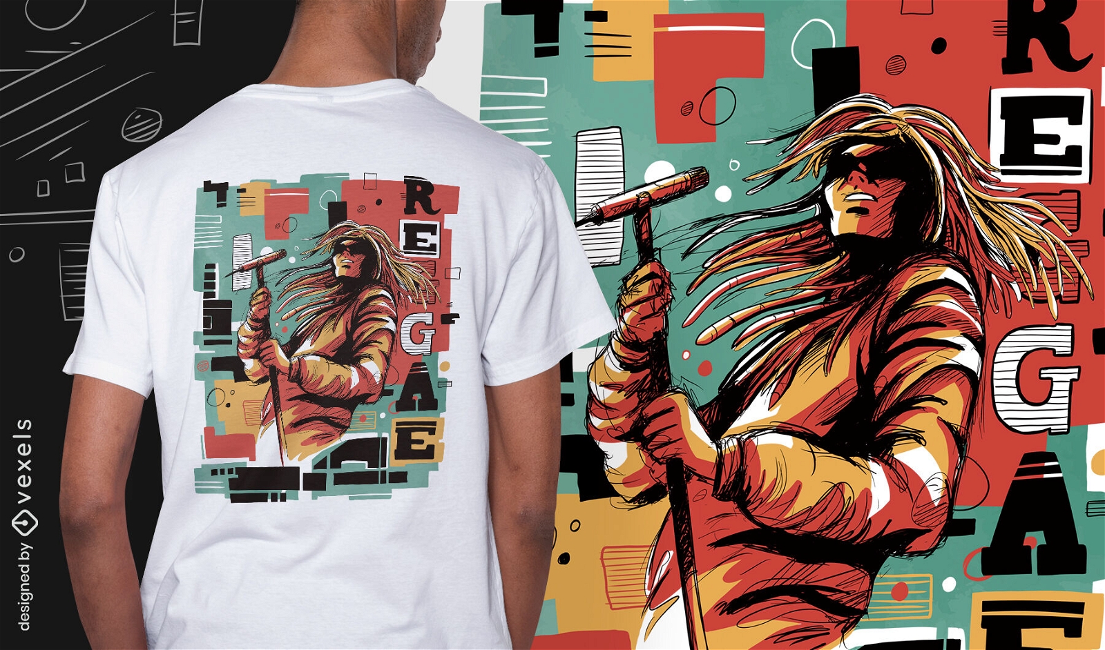 Reggae-Musiker abstraktes PSD-T-Shirt
