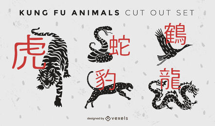 Conjunto de recortes de kung fu de animales salvajes