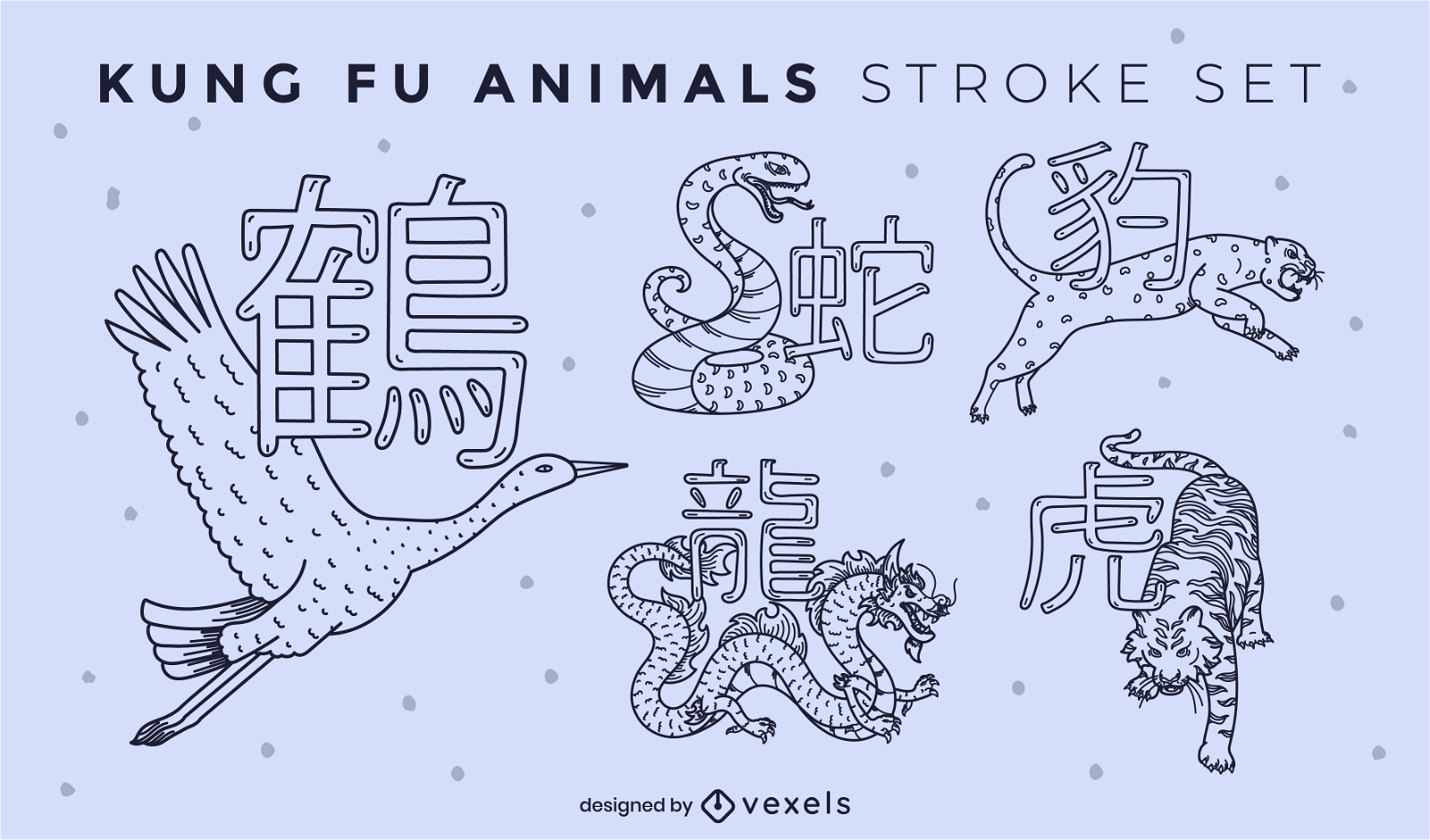 Kung-Fu-Stroke-Set mit wilden Tieren