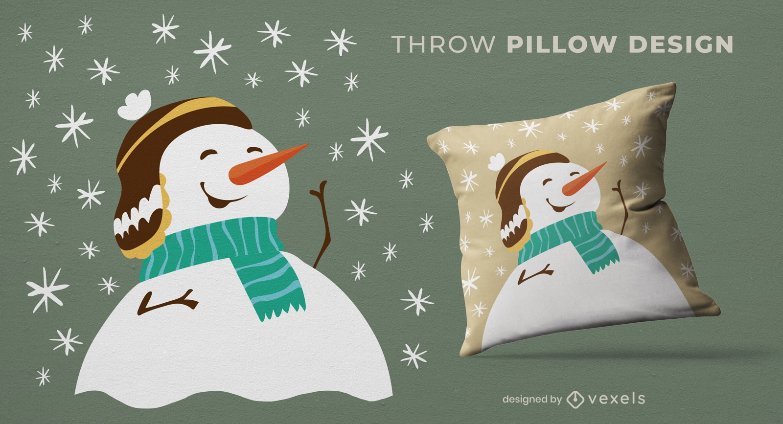 Snowman christmas holiday throw pillow design