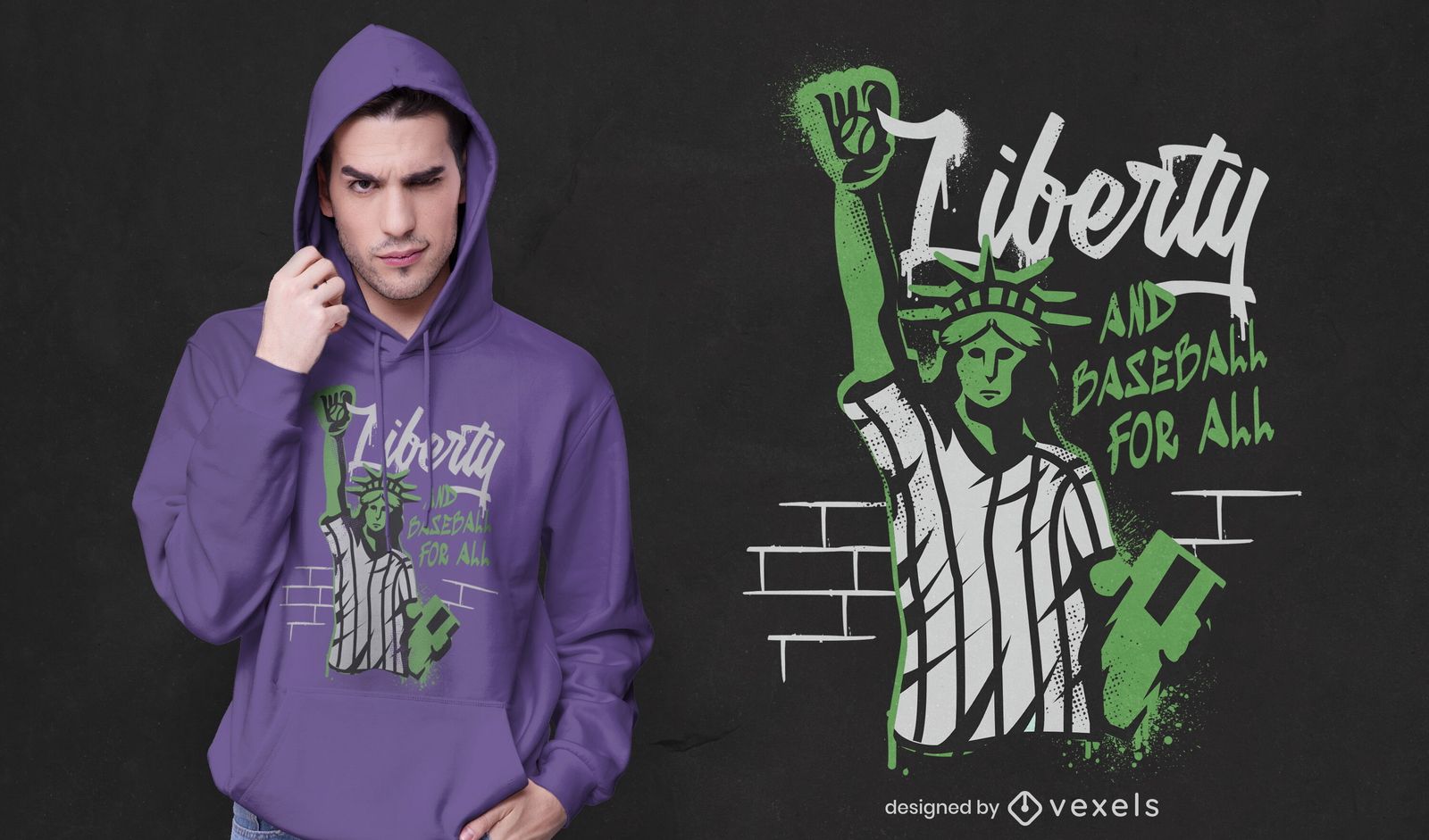 Design de camiseta de beisebol grafite estátua da liberdade