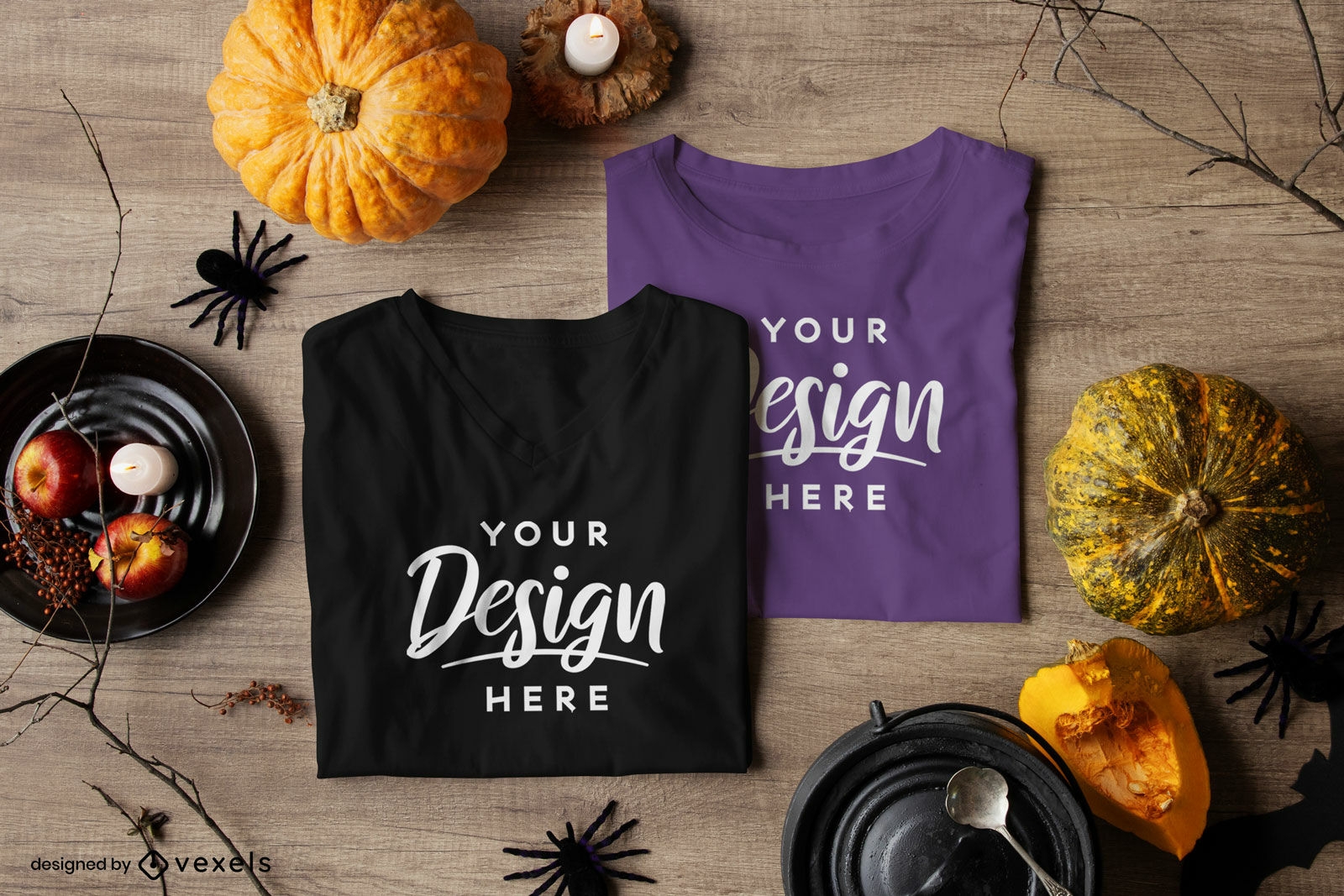 Pair of halloween t-shirt mockup composition