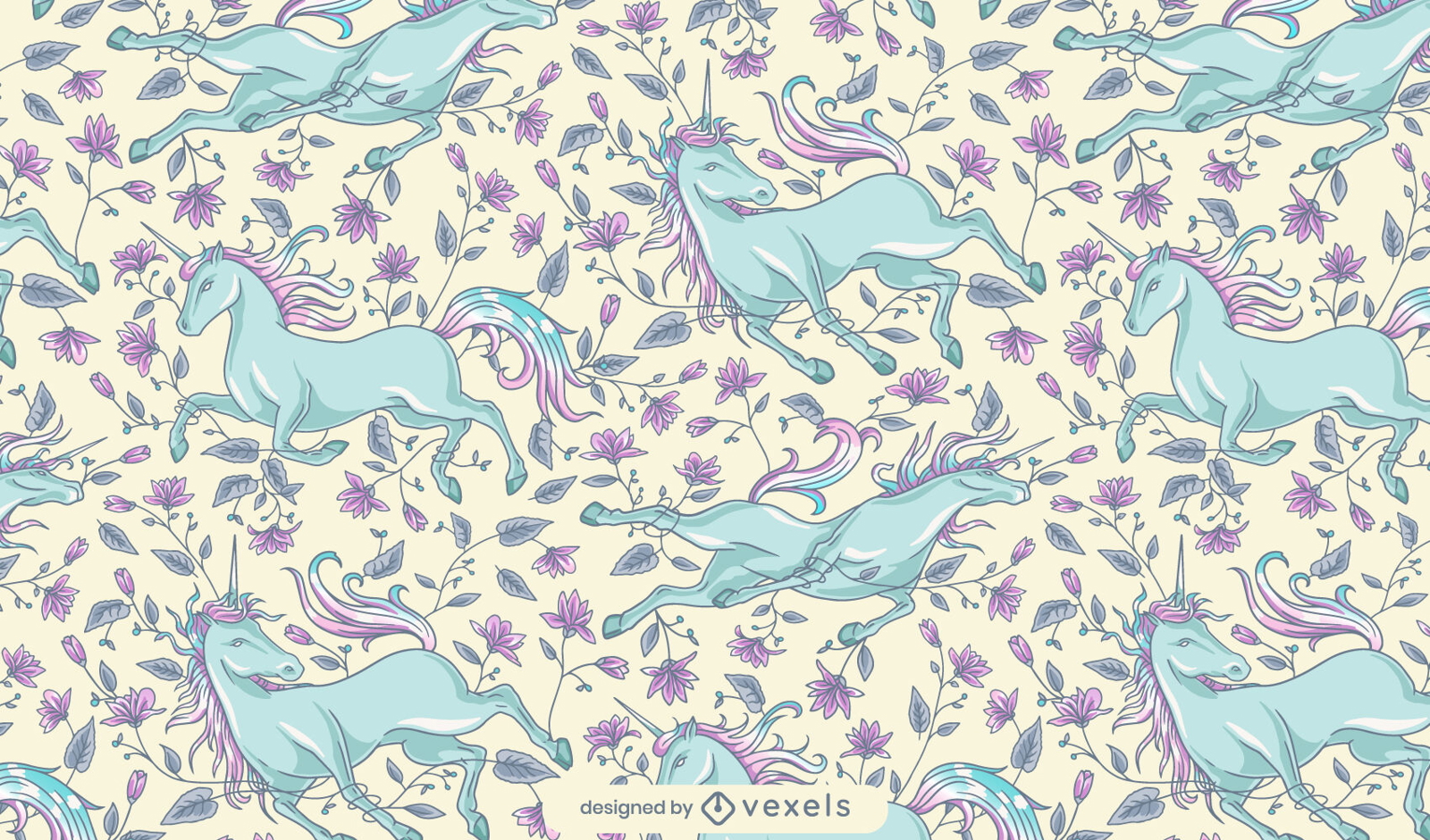 Running unicorn floral pattern design