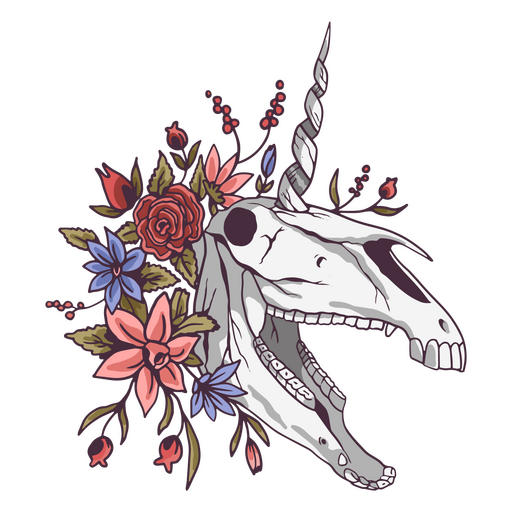 Offener Mund des floralen Einhornsch?dels PNG-Design