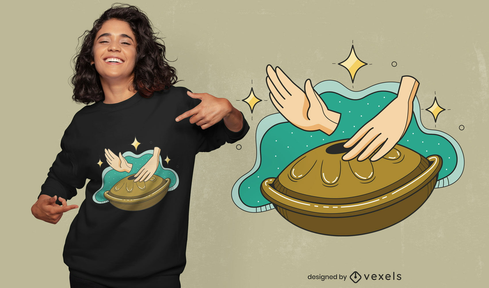 Diseño de camiseta de instrumento musical Handpan.