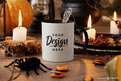 White mug mockup halloween composition 