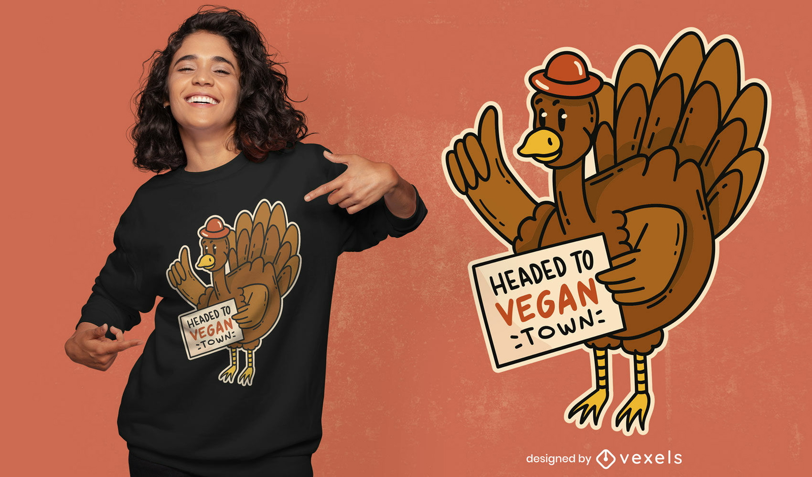 Diseño de camiseta de turquía vegano fresco