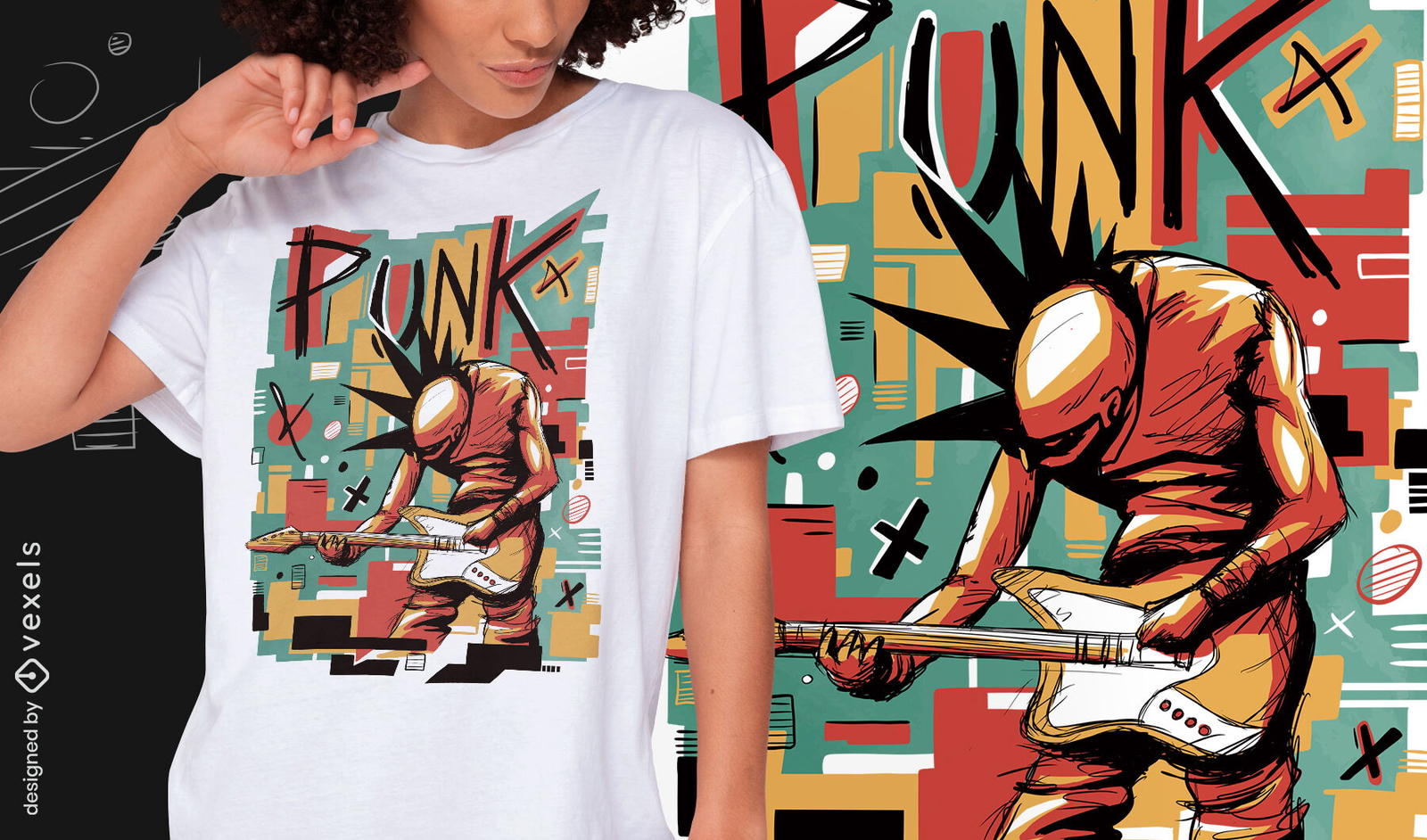 Camiseta psd abstrata do músico punk