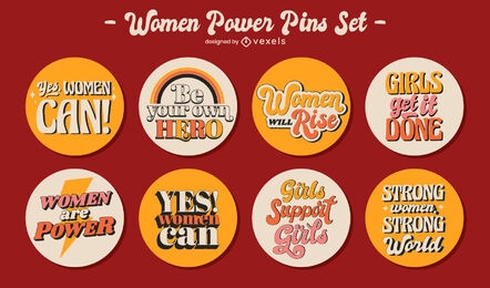 Feministische Retro-Schriftzug-Pins-Set