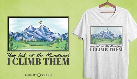 Diseño de camiseta de pintura de paisaje de montaña.