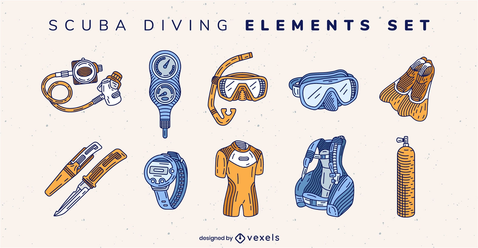 Conjunto de elementos de equipamento de mergulho