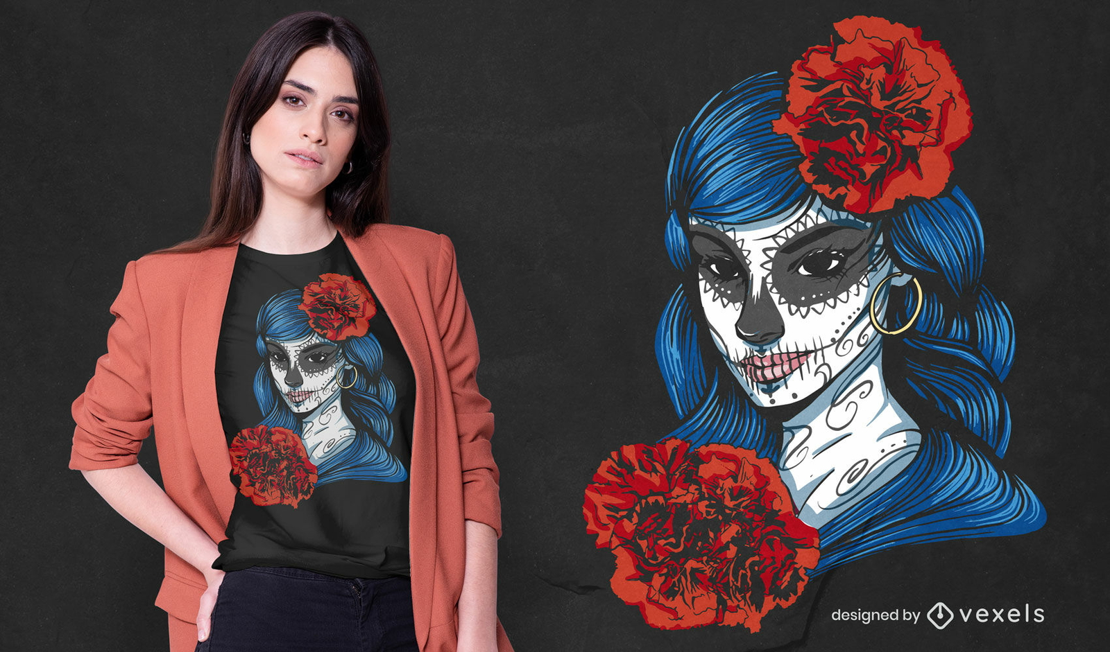 Diseño de camiseta Dia de los muertos Catrina Kalaka