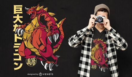 Diseño de camiseta de dragón japonés monstruo anime