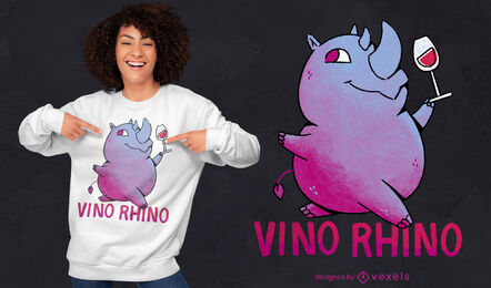 Diseño de camiseta psd de dibujos animados de rinoceronte de vino