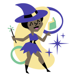 Hexe, die Zeichentrickfigur aus der Mitte des Jahrhunderts liest PNG-Design