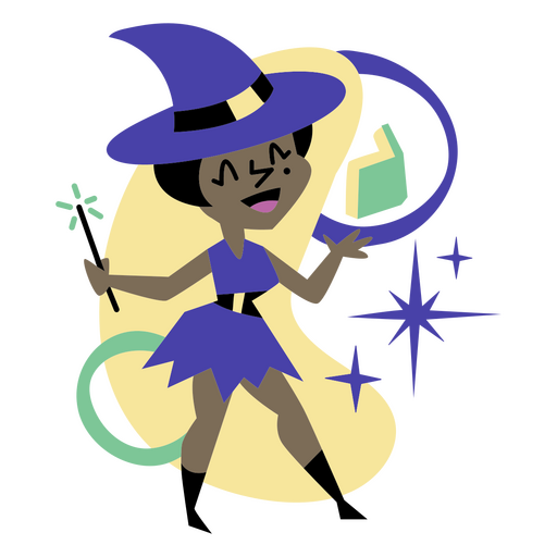 Witch reading mid century cartoon character PNG Design