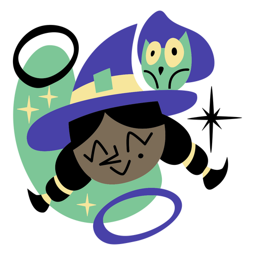 Cute young witch mid century cartoon PNG Design
