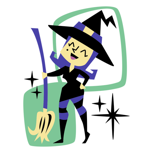 Witch with broom mid century cartoon PNG Design