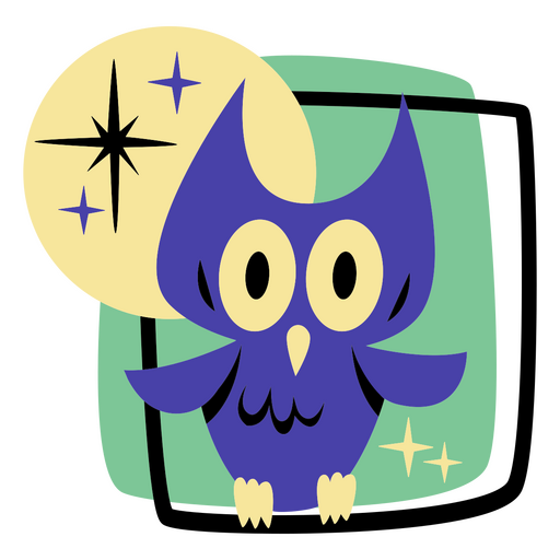 Owl and moon mid century cartoon  PNG Design