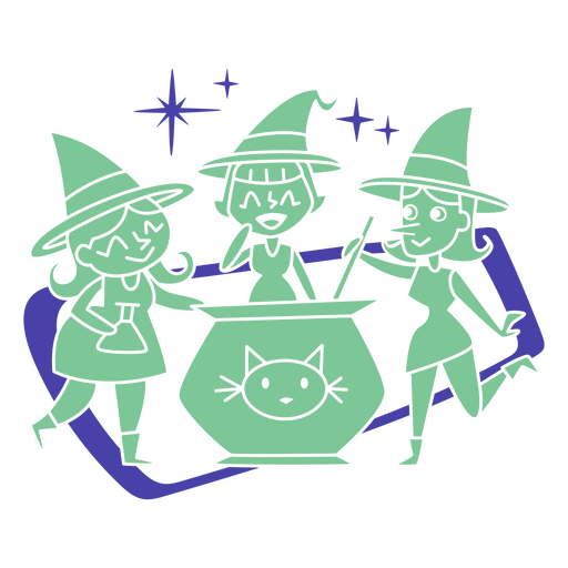 Three witches cooking modern cartoon PNG Design