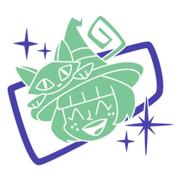 Personaje de bruja con dibujos animados modernos de gato. Diseño PNG