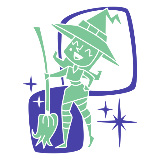 Witch cartoon character mi century style PNG Design