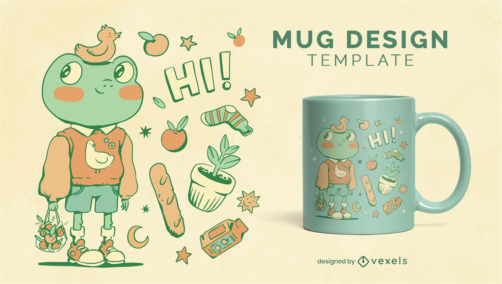 Cute frog animal character mug template