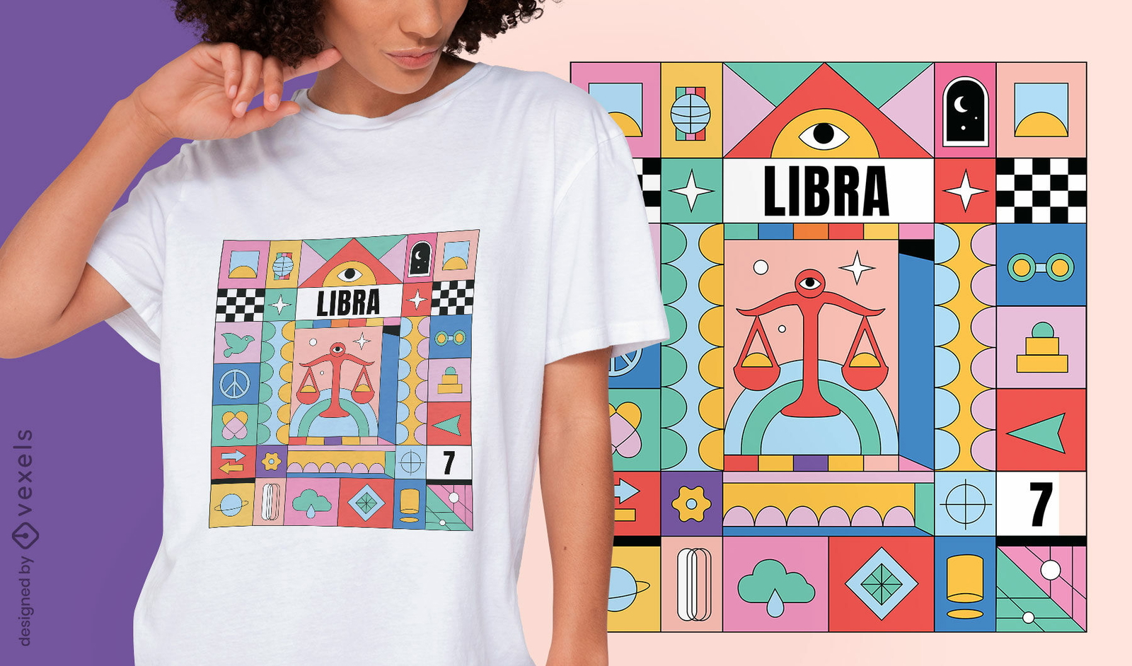 Design de camiseta colorida com o signo do zodíaco Libra